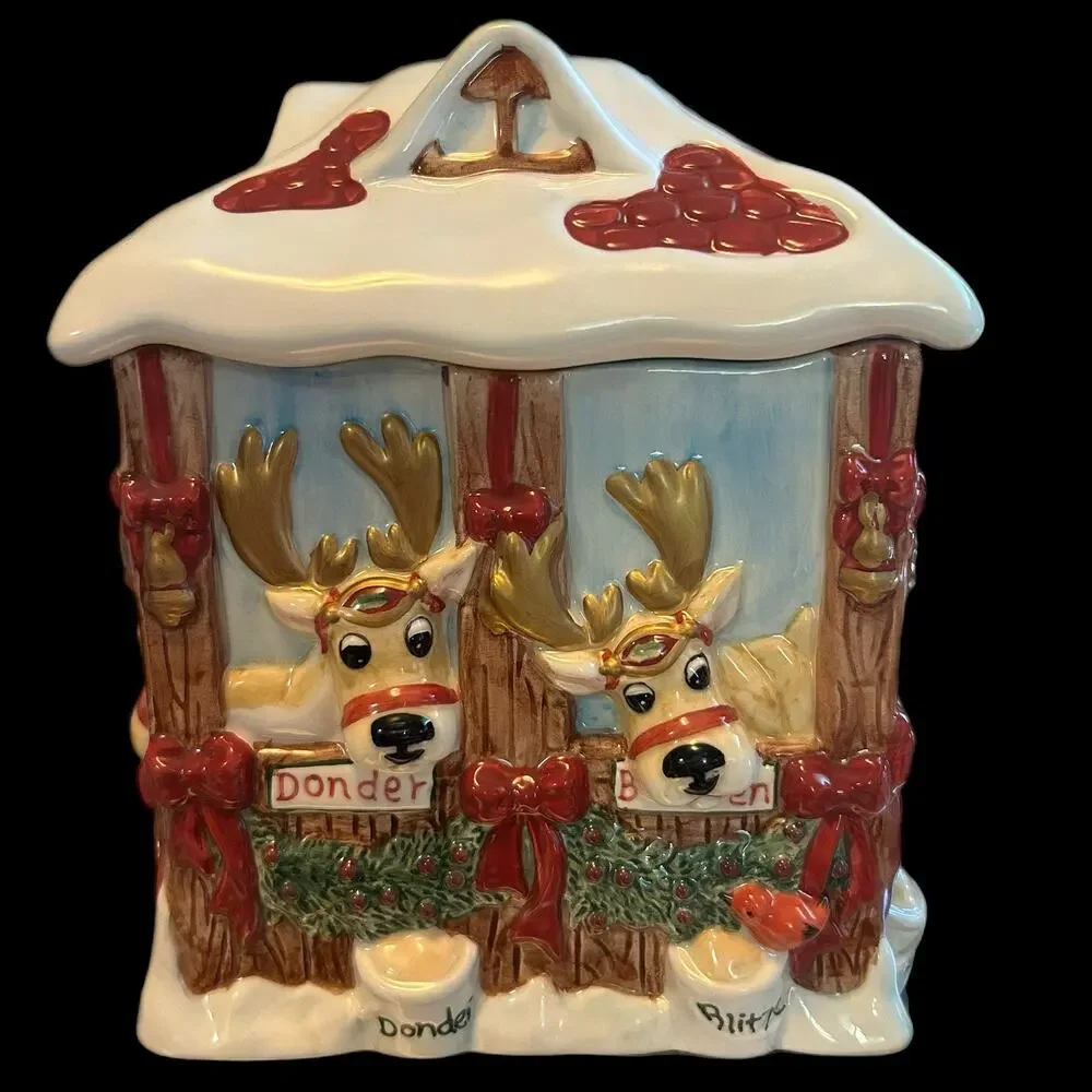 Vintage Fitz and Floyd DEER SANTA Candy Jar/Christmas decor EUC